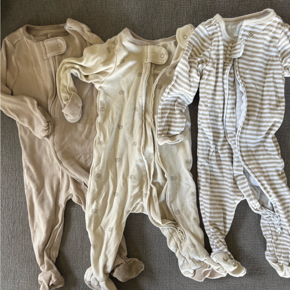 Cloud Island Tan and Cream Footies Soft One Pieces